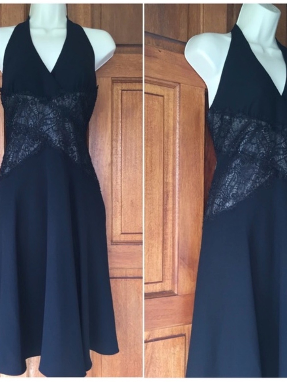 Jones New York Sz 6 Black Halter Midi Dress with Lace Waist - Picture 2 of 5